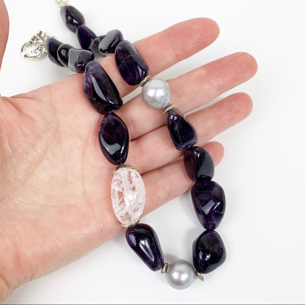 Amethyst Pearl Quartz Beaded Statement Necklace - Picture 5 of 6